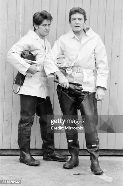 Albert Finney and Martin Sheen as they appear in the new film 'Loophole' being filmed at Bray Studios, 10th July 1980.