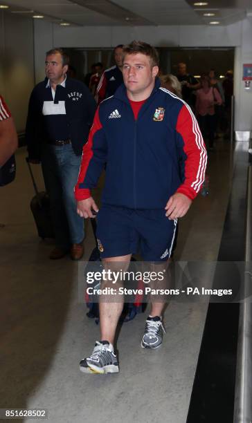 Tom Youngs of the British and Irish Lions, arrives at Heathrow Airport, following their Test series triumph against Australia, just hours before the...