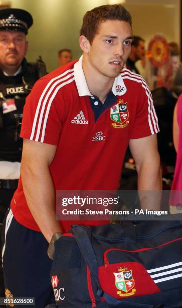 George North of the British and Irish Lions, arrives at Heathrow Airport, following their Test series triumph against Australia, just hours before...