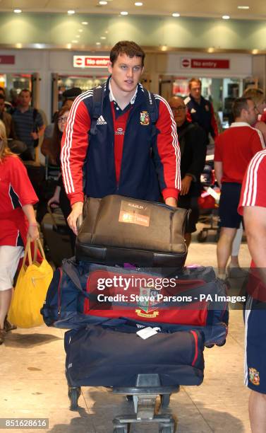 Dan Lydiate of the British and Irish Lions, arrives at Heathrow Airport, following their Test series triumph against Australia, just hours before the...