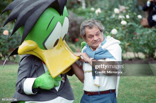 Actor David Jason pictured with Count Duckula at a Thames TV stars party, 5th September 1988.