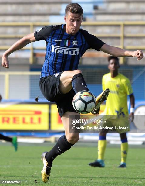 Andrea Pinamonti of FC Internazionale Milano controls the ball during the Serie A Primavera match between FC Internazionale U19 and Chievo Verona U19...