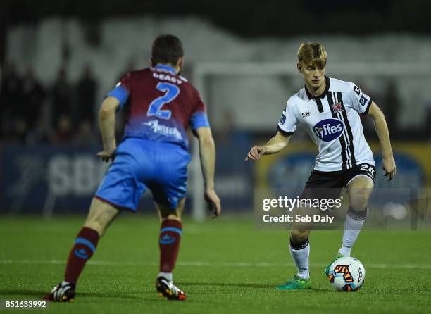 Louth , Ireland - 22 September 2017; Steven Kinsella of Dundalk in action against Colm Deasy of Drogheda United during the SSE Airtricity League...