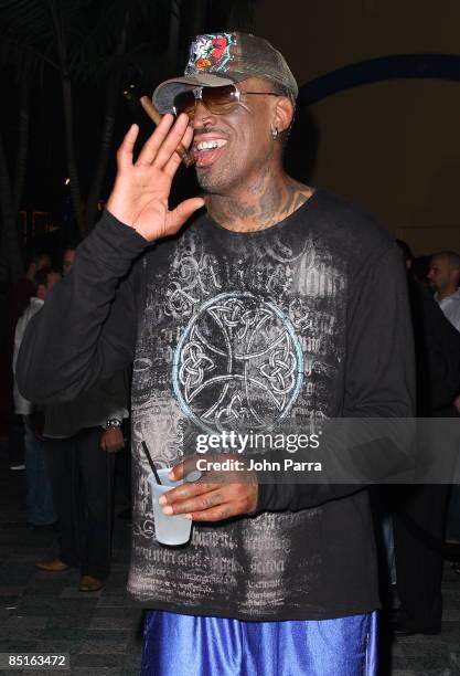 Dennis Rodman attends the 4th Anniversary Party at Pangaea Nightclub at Seminole Hard Rock Hotel and Casino on February 28, 2009 in Hollywood,...