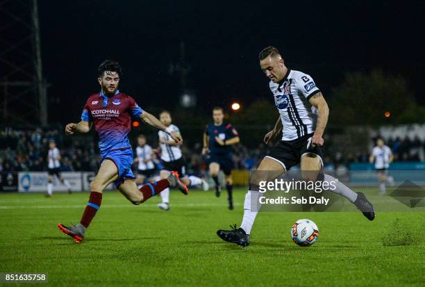 Louth , Ireland - 22 September 2017; Dylan Connolly of Dundalk in action against Colm Deasy of Drogheda United during the SSE Airtricity League...