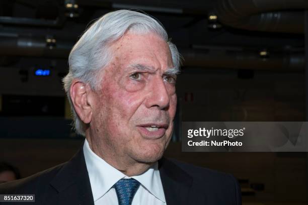 Mario Vargas Llosa attends a conference about Vargas Llosa's last book 'Conversacion en Princeton' on September 21, 2017 in Madrid, Spain.