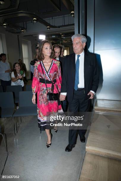 Mario Vargas Llosa and Isabel Preysler attend a conference about Vargas Llosa's last book 'Conversacion en Princeton' on September 21, 2017 in...