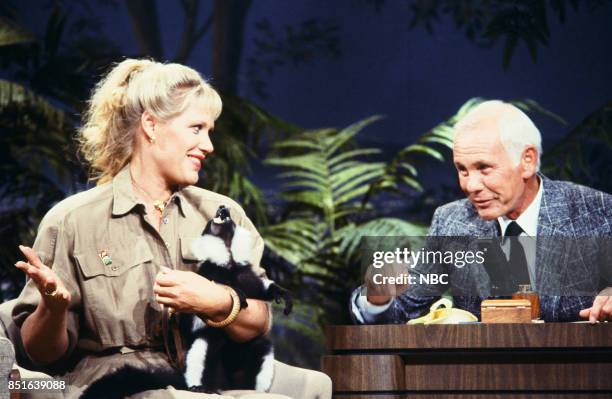 Pictured: Animal expert Joan Embry during an interview with host Johnny Carson on August 25, 1987 --