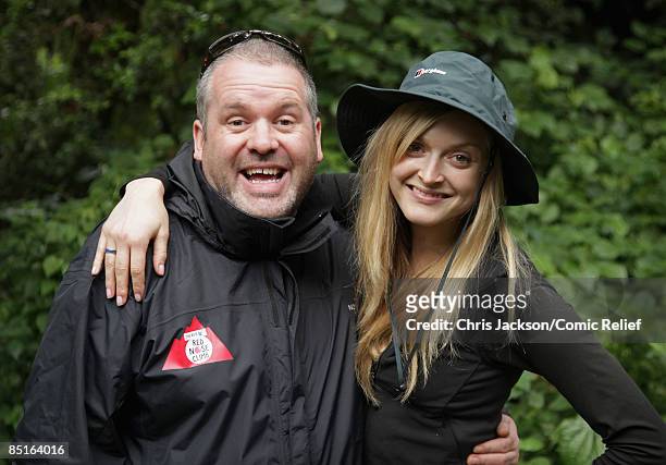 DJs Chris Moyles and presenter Fearne Cotton pose for a photograph on the first day of The BT Red Nose Climb of Kilimanjaro on March 1, 2009 in...