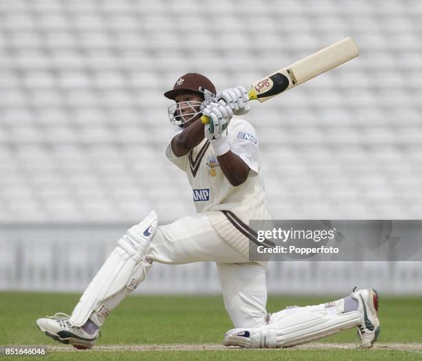 Alex Tudor of Surrey batting during the Frizzell County Championship match between Surrey and Somerset at The AMP Oval on May 27, 2002 in London.