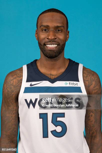 Shabazz Muhammad poses for a portrait during 2017 Media Day on September 22, 2017 at the Minnesota Timberwolves and Lynx Courts at Mayo Clinic Square...