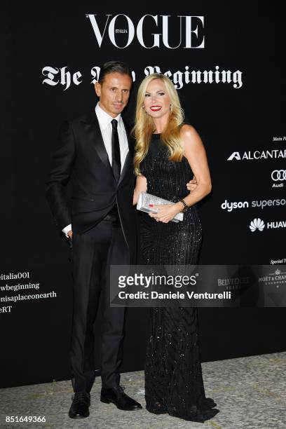 Federica Panicucci and Marco Bacini attend the Vogue Italia 'The New Beginning' Party during Milan Fashion Week Spring/Summer 2018 on September 22,...