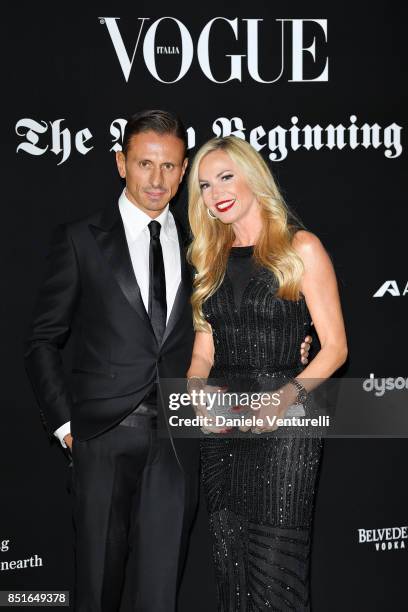 Federica Panicucci and Marco Bacini attend the Vogue Italia 'The New Beginning' Party during Milan Fashion Week Spring/Summer 2018 on September 22,...