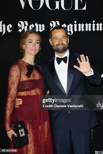 Johanna Hauksdottir and Fabio Volo attend the Vogue Italia 'The New Beginning' Party during Milan Fashion Week Spring/Summer 2018 on September 22,...