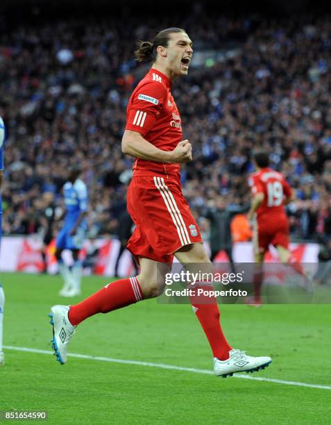 Andy Carroll of Liverpool celebrates after scoring a goal during the FA Cup with Budweiser Final match between Liverpool and Chelsea at Wembley...