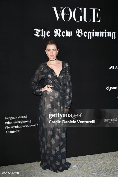 Nathalie Rapti Gomez attends the Vogue Italia 'The New Beginning' Party during Milan Fashion Week Spring/Summer 2018 on September 22, 2017 in Milan,...