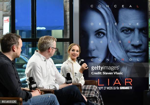 Screenwriters Harry Williams, Jack Williams and actress Joanne Froggatt visit Build to talk about the six-part series "Liar" at Build Studio on...