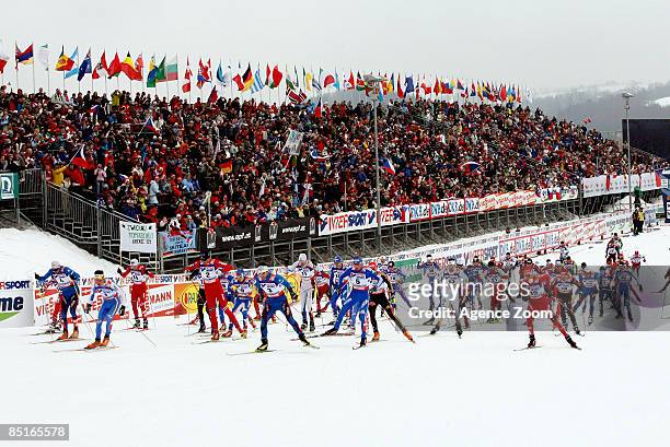 The start of the FIS Nordic World Ski Championships Cross Country Men's Mass Start Classic 50.00 KM event on March 01, 2009 in Liberec, Czech...