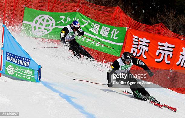 Casey Puckett of United States & Daron Rahlves of United States during the training FIS Freestyle World Championships Men's Ski Cross event on March...