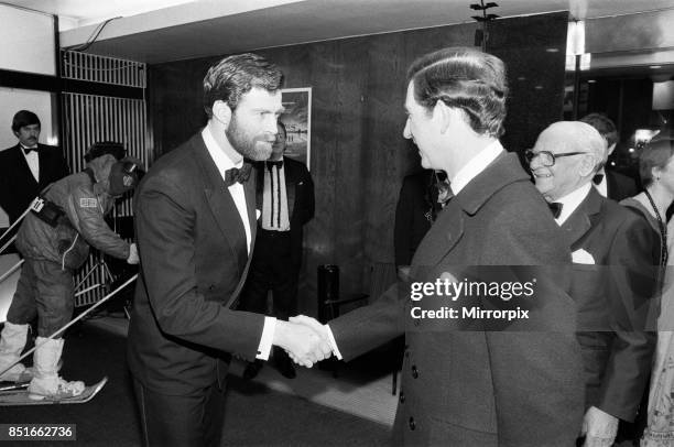 Prince Charles at the premiere of the film To The Ends of The Earth, pictured greeting Sir Ranulph Fiennes. The film is the story of the three year...