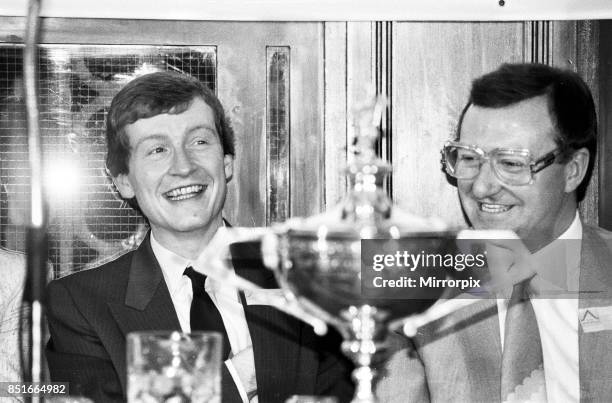 Snooker players Steve Davis and Dennis Taylor who recently contested the classic black ball World Championship Final in Sheffield, attend a press...