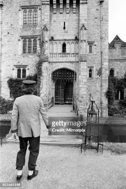 Tom Baker on location at Hever Castle, where he is making a comedy film, 18th August 1982.