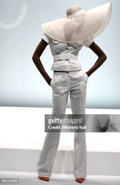 Model showcases a collection by Carducci during Design Indaba at the Cape Town International Convention Centre on March 1, 2009 in Cape Town, South...