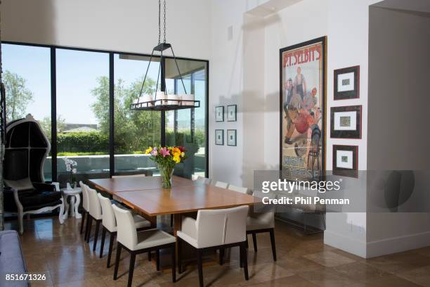 Magician Penn Jillette's home is photographed for Closer Weekly Magazine on June 15, 2016 at home in Nevada. Dining room. PUBLISHED IMAGE.