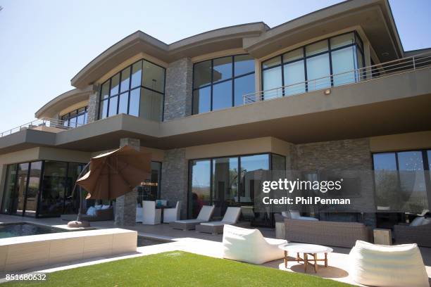 Magician Penn Jillette's home is photographed for Closer Weekly Magazine on June 15, 2016 at home in Nevada. From the balcony of the home there is a...