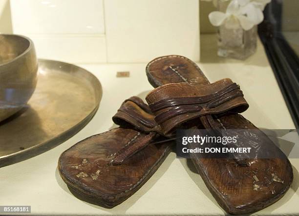 Mahatma Gandhi's sandals at the auction house Sunday.March 1, 2009 in New York. The sale of the items, branded an "insult" by the independence...