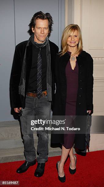 Kevin Bacon and Kyra Sedgwick attend the opening night of "Guys & Dolls" on Broadway at the Nederlander Theatre on March 1, 2009 in New York City.