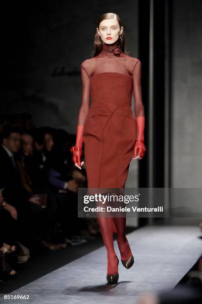 Model walks the runway in the Salvatore Ferragamo show as part of Milan Fashion Week Womenswear Autumn/Winter 2009 on March 1, 2009 in Milan, Italy.