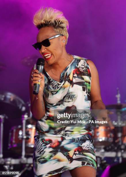 Emeli Sande performing as a guest with Naughty Boy on the Pepsi Max Stage at the Yahoo! Wireless Festival, at the Queen Elizabeth Olympic Park in...