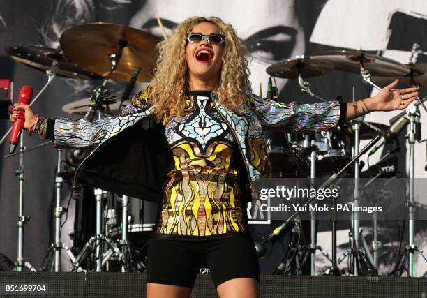 Rita Ora performing on the Main Stage at the Yahoo! Wireless Festival, at the Queen Elizabeth Olympic Park in east London.