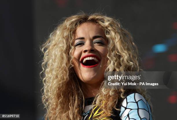 Rita Ora performing on the Main Stage at the Yahoo! Wireless Festival, at the Queen Elizabeth Olympic Park in east London.