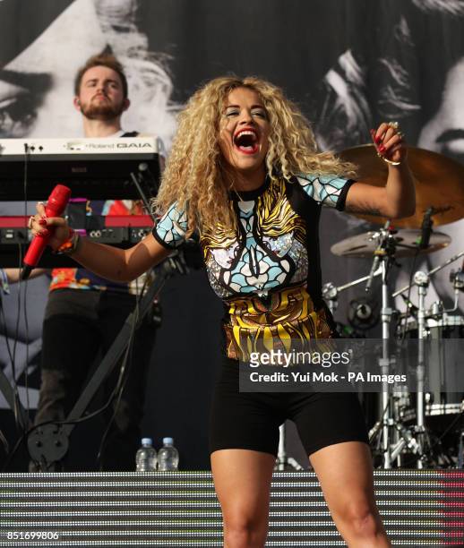 Rita Ora performing on the Main Stage at the Yahoo! Wireless Festival, at the Queen Elizabeth Olympic Park in east London.