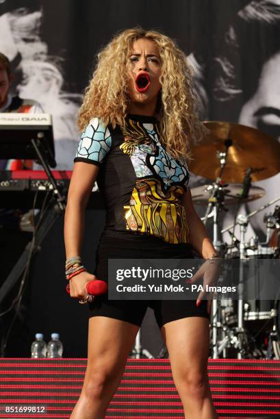 Rita Ora performing on the Main Stage at the Yahoo! Wireless Festival, at the Queen Elizabeth Olympic Park in east London.