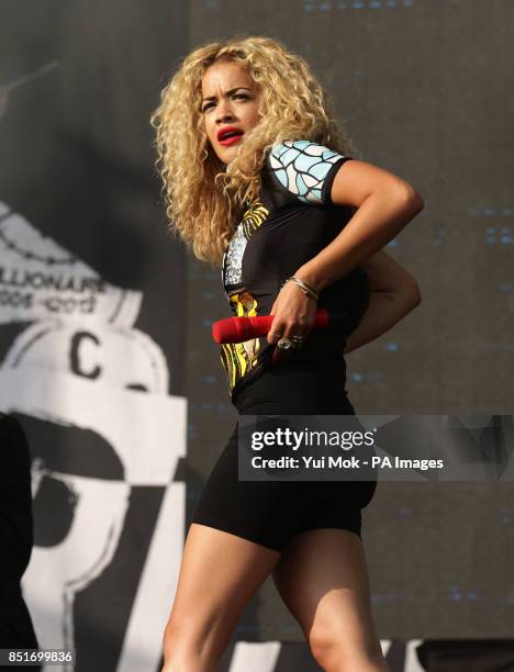 Rita Ora performing on the Main Stage at the Yahoo! Wireless Festival, at the Queen Elizabeth Olympic Park in east London.