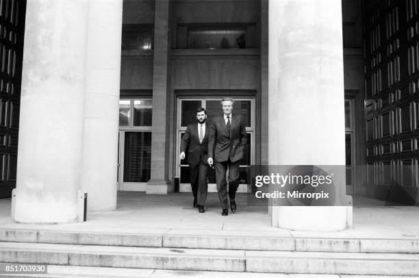 Michael Heseltine, leaves the Ministry of Defence after his resignation as Minister for Defence, he resigned over the Westland affair, 9th January...