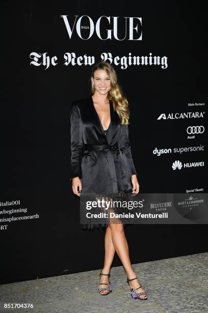 Fiammetta Cicogna attends theVogue Italia 'The New Beginning' Party during Milan Fashion Week Spring/Summer 2018 on September 22, 2017 in Milan,...