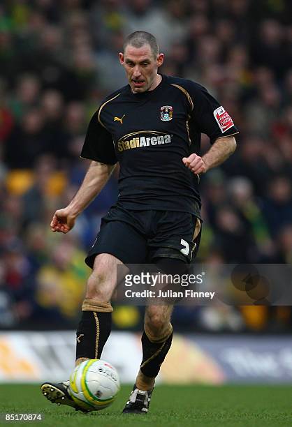 Stephen Wright of Coventry in action during the Coca Cola Championship match between Norwich City and Coventry City at Carrow Road on February 28,...
