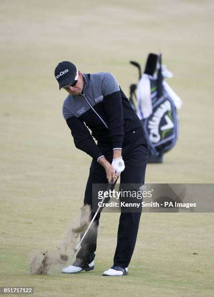 Henrik Stenson plays his approach into the 5th hole during day four of the Aberdeen Asset Management Scottish Open at Castle Stuart Golf Course,...