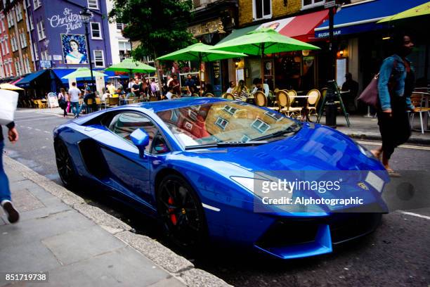 lambourghini reventon parked in london - air intake shaft stock pictures, royalty-free photos & images