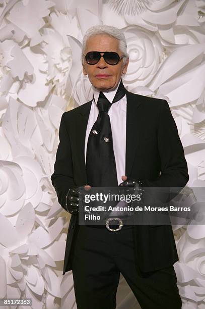 Model walks the runway at the Chanel fashion show during Paris Fashion Week Haute Couture Spring/Summer 2009 at Pavillon Cambon Capucines on January...