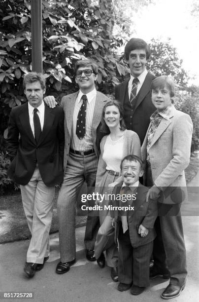 The stars of 'Star Wars: Episode V - The Empire Strikes Back' attend a photocall outside the Savoy Hotel, London, 19th May 1980. Left to right:...