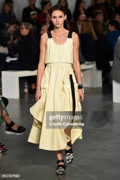 Model walks the runway at the Sportmax Spring Summer 2018 fashion show during Milan Fashion Week on September 22, 2017 in Milan, Italy.