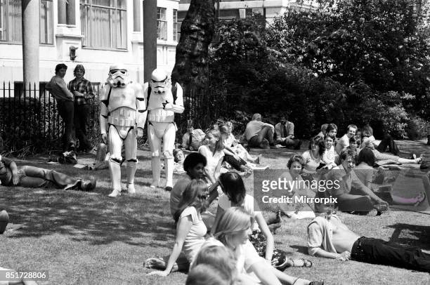 The stars of 'Star Wars: Episode V û The Empire Strikes Back' attend a photocall outside the Savoy Hotel, Stormtroopers march through sunbathing...