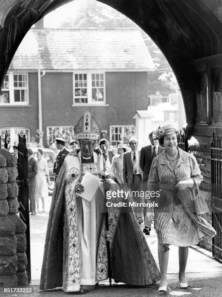 Queen Elizabeth II attends a service at Brecon Cathedral to celebrate the Diamond Jubilee of the Diocese of Swansea and Brecon, The Queen is pictured...