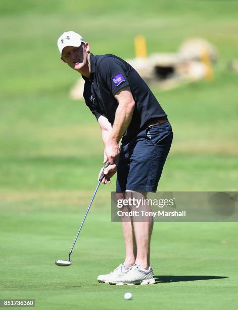 Steve Parry of Hart Common Golf Club putts on the 14th green during The Lombard Trophy Final - Day Two on September 22, 2017 in Albufeira, Portugal.