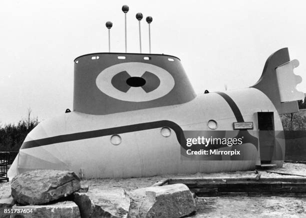 The Yellow Submarine in Liverpool, a large model representation of the submarine featured in the animated film Yellow Submarine, inspired by the song...